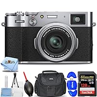 FUJIFILM X100V Digital Camera (Silver) 16642939-7PC Accessory Bundle Includes: Sandisk Extreme Pro 128GB SD,Memory Card Reader,Gadget Bag,Blower. Microfiber Cloth and Cleaning Kit
