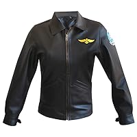 Womens Kelly McGillis Charlie Aviator Flight Gun Pilot Black Leather Jacket
