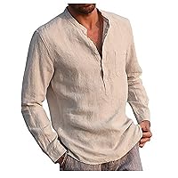 Linen Shirt,Long Sleeve 2024 Trendy Plus Size T-Shirt Solid Fashion Casual Button Top Blouse Outdoor Shirt Lightweight Tees Khaki XL