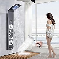 Shower Panel Tower System LED Rain Head Combination Massage Jet Faucet Set-Black