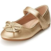 ADAMUMU Girls Dress Shoes Cute Bow Mary Jane Shoes Ballerina Flats with Satin Ankle Tie,Flower Girls for Wedding Sparkly Birthday Party or School Daily Dress Up