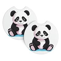 Lovely Panda Print Car Cup Holder Coaster 2 Pcs Car Coasters with A Finger Notch Absorbent Rubber Car Coffee Cup Pad Universal Auto Anti Slip Car Cup Mat 2.7