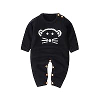 Newborn Baby Romper Knit Long Sleeve Jumpsuit for Boys Girls One Piece Overall Infant Baby Clothes-Black 6-12 Months