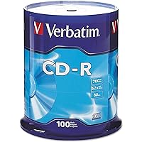 Verbatim CD-R Blank Discs 700MB 80 Minutes 52X Recordable Disc for Data and Music - 100pk Spindle,Silver
