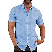 Men's Linen Shirts Short Sleeve Casual Shirts Loose Fit Button Down Shirt for Men Beach Summer Wedding Dress Shirt