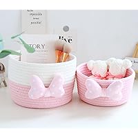 Decorative Storage Baskets Cartoon Woven Baskets for Home Decor and Organizing Small Shelf Baskets for Gilrs/Women Makeup Storage Basket -2 Pack,Pink