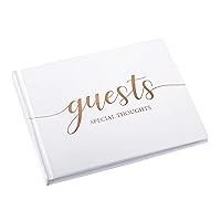 Lillian Rose White Minimalist Simple Elegant Chic Wedding Registry Guestbook with Gold Writing, 0.75