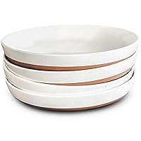 Mora Ceramic Flat Pasta Bowl Set of 4-35oz, Microwave Safe Plate with High Edge - Modern Porcelain Dinnerware for Kitchen and Eating, Large Wide Bowls/Plates for Serving Dinner, Salad, etc- Vanilla