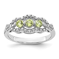 925 Sterling Silver Rhodium Plated Peridot Ring Measures 2.48mm Wide Jewelry for Women - Ring Size Options: 6 7 8