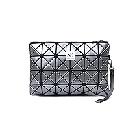 Makeup Vanity Pouch, Geometric Design, Silver, Cosmetic Case