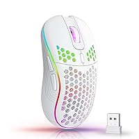 AVMTOM Wireless Mouse Wireless Gaming Mouse Rechargeable PC Mouse with RGB Backlit 6 Buttons Adjustable DPI Ergonomic for Laptop, PC, Computer, Desktop, Notebook etc Wireless Gaming Mouse White