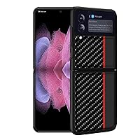 Case for Samsung Galaxy Z Flip 3, Carbon Fiber Leather Case with Camera Protection Ultra Thin Shookproof Anti-Fall Folding Screen Phone Case,Red