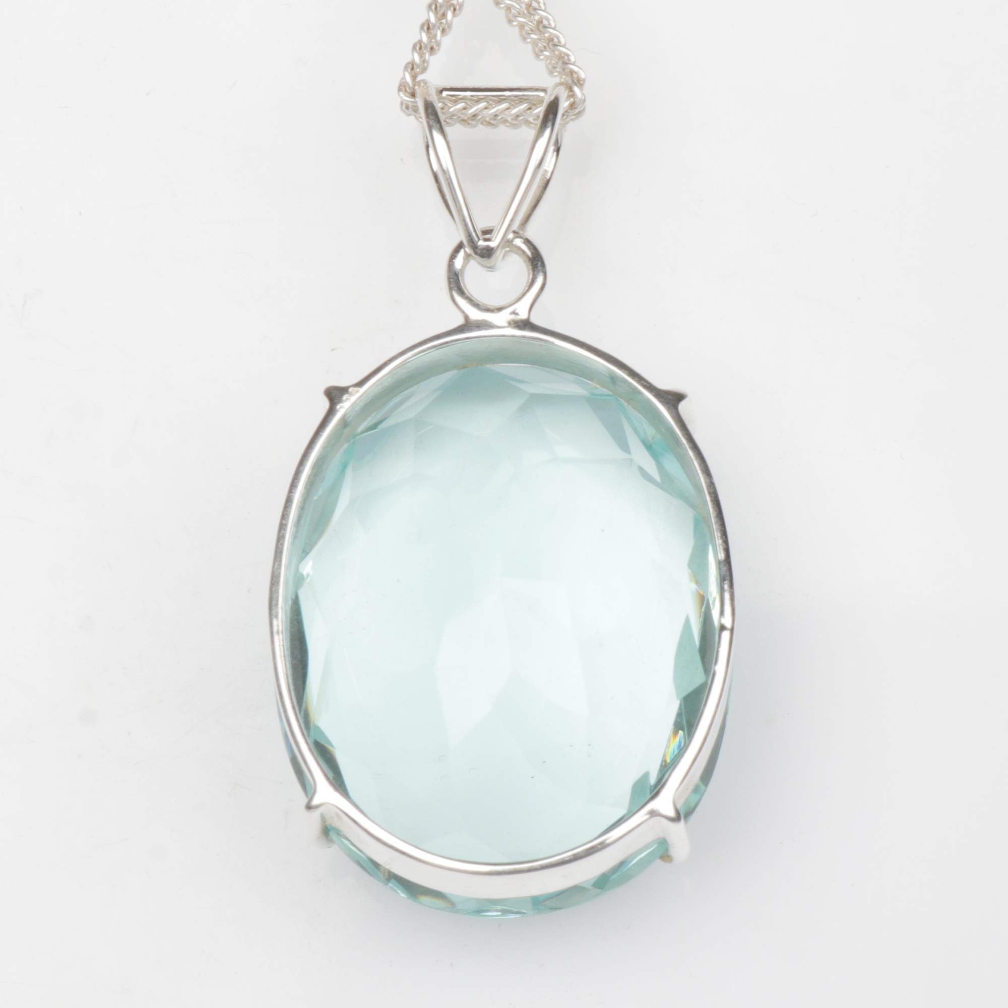 GEMHUB 18.00 Gram Sky Blue Color Aquamarine Gemstone Pendant Without Chain, Fine Oval Cut Sterling Silver 1 Piece Pendant Without Chain