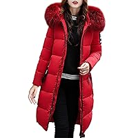 Women's Faux Fur Collar Parka Jackets with Hood Winter Warm Long Seeve Zip Up Long Coat Fashion Casual Outwear