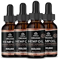Hemp Oil - 4 Packs 800,000 Maximum Strength - Pure & CO2 Extract Drops - 100% Natural Organic, Vegan, Non-GMO, Grown in USA