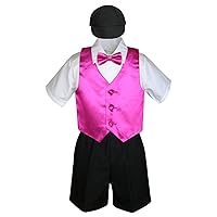 5pc Baby Toddlers Boys Fuchsia Pink Vest Bow Tie Black Suits Cap S-4T (3T)