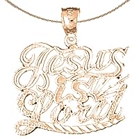 Saying Necklace | 14K Rose Gold Jesus is Lord Saying Pendant with 18