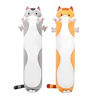 2Pcs Long Cat Plush Body Pillow, 20 inch Cute Cat Stuffed Animals Kawaii Soft Plushies, Kitten Plush Pillow Doll Toy Gift for Girls Boys