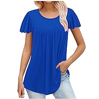 Womens Hide Belly Tunic Tops Short Sleeve Plus Size Loose Fit Tunics Dressy Solid Color Casual Swing Flare Top for Leggings