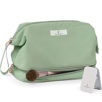 Pocmimut Makeup Bag,Cosmetic Bag For Women Travel Makeup Bag for Girls Large Double Layers Make Up Brush Bags Toiletry Bag for Women(Lucky Green)