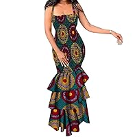 Bazin Riche African Dress for Women Dashiki Sexy Sleeveless Elastic Print Dress