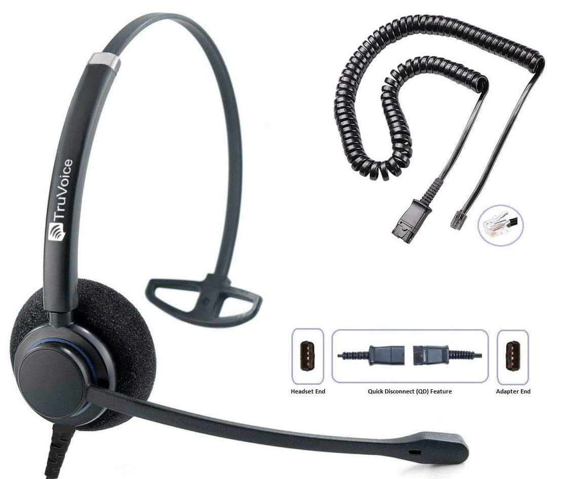 TruVoice HD-100 Professional Headset with Noise Canceling Microphone & HD Sound - Compatible with Mitel, Nortel, Avaya Digital, Polycom VVX, Shoret...