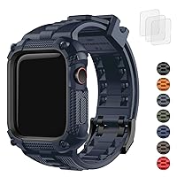 Fullmosa Watch Bands 45mm, Rugged iWatch Band Silicone with Screen Protector and Bumper Case for Men, Compatible with Apple Watch Series 9/8/7 (45mm, Blue)
