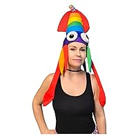 Rainbow Color Squid Hat (Adult Size) Halloween Costume Party Sea Animal Hat Cap Crazy Eyes Funny Cartoon Octopus