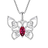FJ Butterfly Necklace 925 Sterling Silver Celtic Knot Pendant Necklace with Birthstone Cubic Zirconia Jewellery Gifts for Women Girls