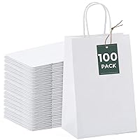 GSSUSA 100Pcs White Paper Bags, 5.25x3.75x8 Small Gift Bags, Paper Bags with Handles Bulk, Bags for Small Business, Sturdy Kraft Paper Bags, Retail Shopping Bags, Party Favor Bags, Birthday Gift Bags