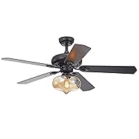 Warehouse of Tiffany CFL-8343REMO Figuera 52-Inch 5 Antique Black w/Clear Amber Glass Shade (Remote Controlled &2 Color Option Blades) Lighted Ceiling Fan