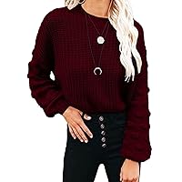 Womens Pullover Sweaters Casual Long Loose Puff Sleeve Winter Knitted Jumper Tops