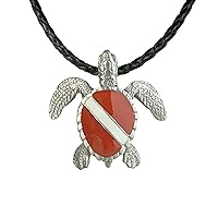 Sea Turtle Necklace Pewter Pendant with Dive Flag- Dive Flag Sea Turtle Gift for Women and Men | Dive Turtle Necklace | Diving Theme Gifts for Divers and Turtle Lovers | Jewelry for Divers