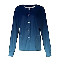 Nursing Working Cardigan For Women Solid Color Printed Warm Up Medical Jacket Scrub Button Down Tops With Pocket