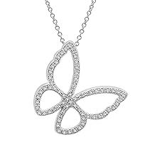 0.20 Ct Round Cut White Diamond Outline Butterfly Pendant Necklace 14k White Gold Plated 925 Sterling Silver