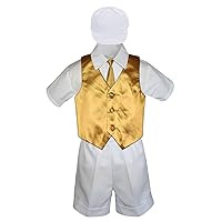 6pc Baby Little Boys White Bow Tie Shorts Extra Vest Necktie Set S-4T (3T, Gold)