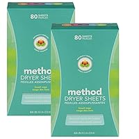 Method Dryer Sheets, Beach Sage, 80 Sheets, 2 Pack, Packaging May Vary