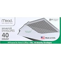 Mead #10 Envelopes, Security Printed Lining for Privacy, Gummed Closure, All-Purpose 20-Ib Paper, 4-1/8