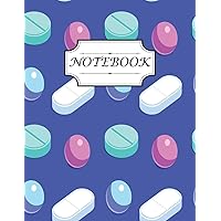 Notebook: With various beautiful pills on a blue background perfect for taking to do list and gift idea for pharmacy technician, women, teens, kids ... college (size 8.5x11 inches college ruled)