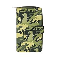 Camouflage Army Dinosaur Purse for Women Large Capacity Zip Around Travel Clutch Wallet with Compartment