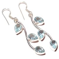 Wonderful! Blue Topaz Quartz HANDMADE Jewelry Sterling Silver Plated Earring 2.25