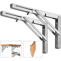 Folding Shelf Brackets, Max Load 300 lb, Heavy Duty Stainless Steel Collapsible Wall Mounted Shelf Brackets for Table, Space Saving DIY Bracket, Pack of 2 (2, 24 Inch)