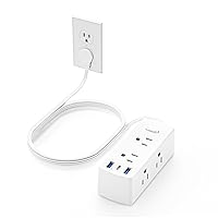 Flat Plug Power Strip, Olcorife Flat Extension Cord 5ft, 6 Outlets 3 USB Ports(1 USB C), 3-Side Outlet Extender Surge Protector for Home Office Travel Dorm Room Essentials, White