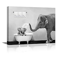 Elephant Bathroom Decor Wall Art, Funny Canvas Prints of Mother and Child Playing Water in Bath Crock, Warm Bathtub Picture with Keep Clean, Keep Happy, Keep Love Words Motivating Kids.