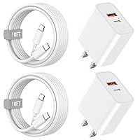 iPhone 15 Pro Max Fast Charger, 2 Pack Dual Port PD+QC3.0 Wall Charger Fast Charging with 10FT Long USB C Charging Cord Compatible for iPhone 15/15 Plus/15 Pro/15 Pro Max, iPad Pro/Air/Mini