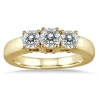 AGS Certified 1 Carat TW Three Stone Diamond Ring in 10K Yellow Gold