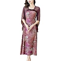 Summer Floral Silk Patchwork Batwing Sleeve Long Dress for Women Korean Vintage Elegant Loose Party Vestidos