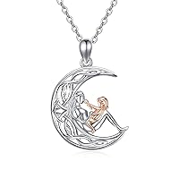 Mother/Father Necklace 925 Sterling Silver Mom/Dad Birthday Gifts from Daughter Crescent Celtic Knot Pendant Necklace for Mom Mother Dad Father Parents Gifts