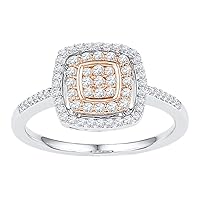 The Diamond Deal 10kt White Rose-tone Gold Womens Round Diamond Square Frame Cluster Ring 3/8 Cttw
