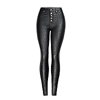 Jeans Women Sexy Pu Leather Black Jeans Pencil Pants High Wasit Leopard Color Autumn and Winter Slim Skinny Pants